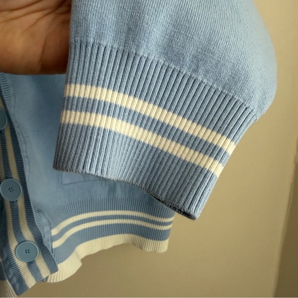 Sandro Paris Opera ‘LOVE’ Varsity Light Blue Cardigan Sweater - Picture 5 of 16